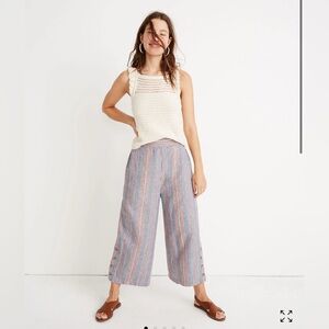 Madewell Tall Side-Button Huston Pull-On Crop Pants in Rainbow Stripe ❤️ Small